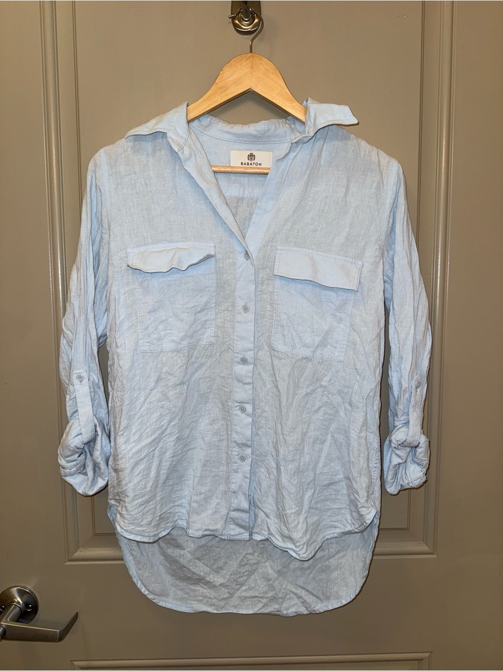 Aritzia Light Blue Linen Button-Up Blouse